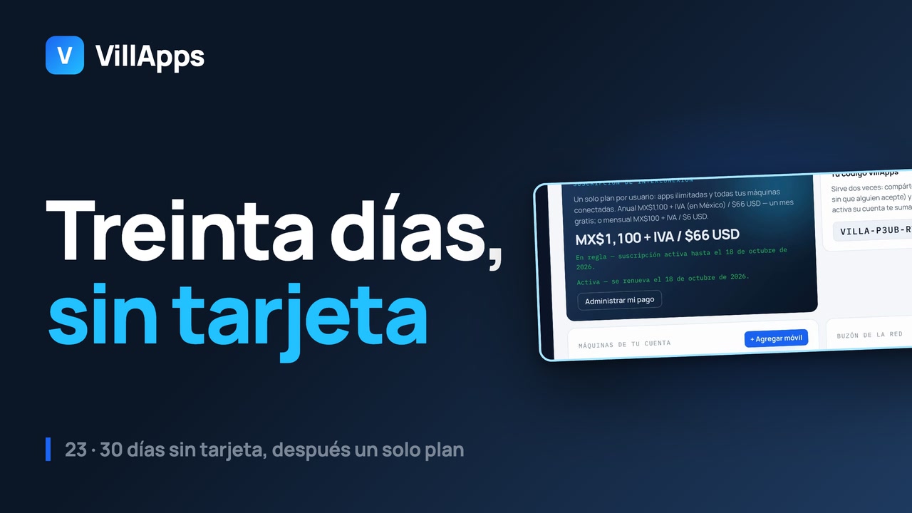 Miniatura del video 23: Precio de VillApps: 30 días sin tarjeta y un solo plan